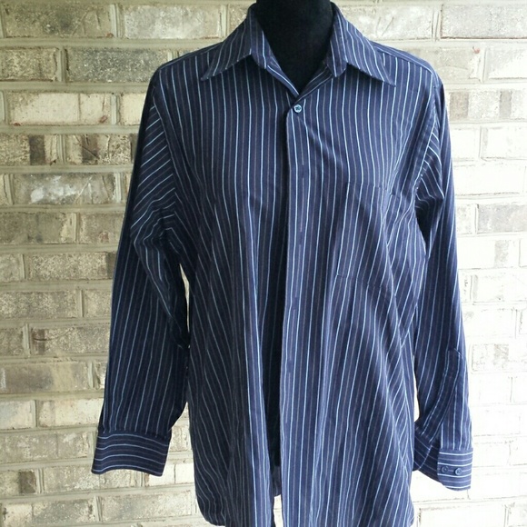 navy blue striped dress shirt